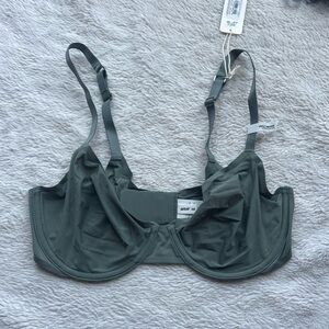 Aerie Smoothez NWT full coverage dark sage green nylon mesh sheer bra